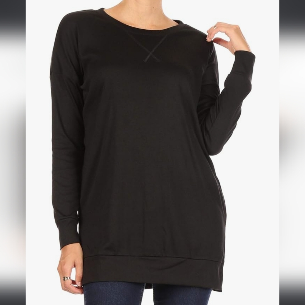 Black Long Side Split Tunic Top NWT